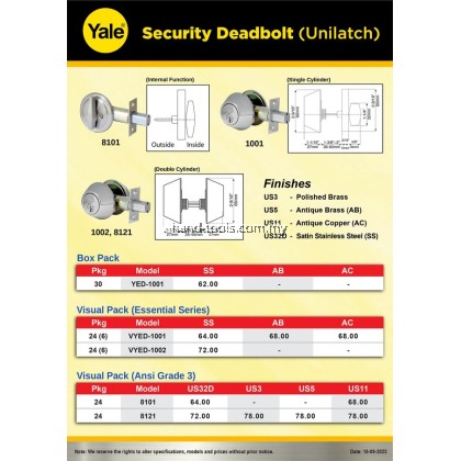 YALE SECURITY DEADBPLT (UNILATCH)